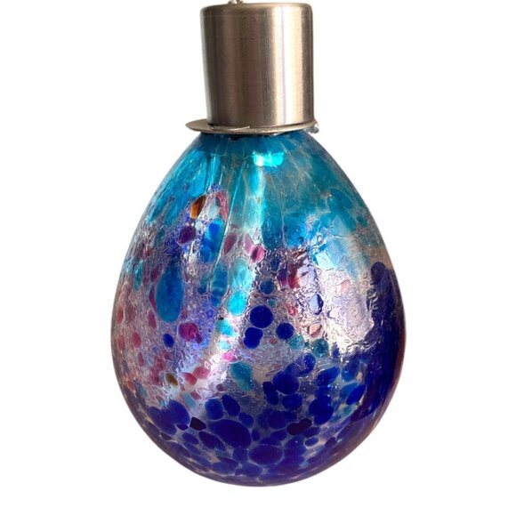 Hand Blown Art Glass Oil Lamp Blue & Purple Swirl with Silver Cap - Picture 3 of 9